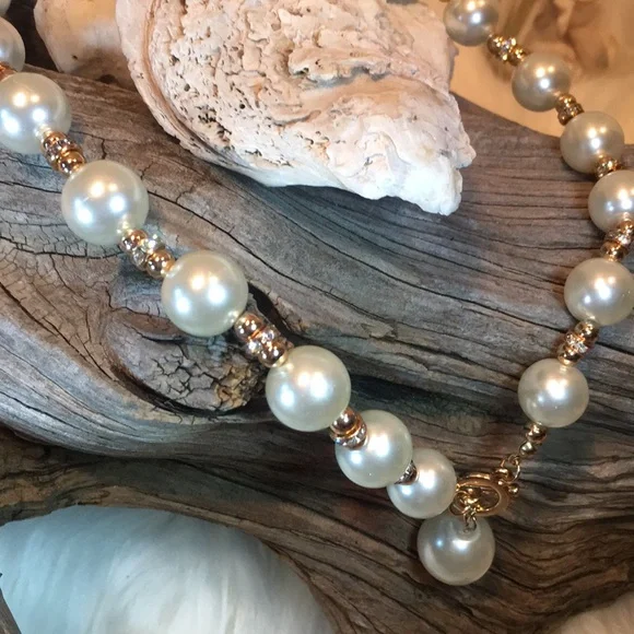 ⚜️ TAHARI-Fancy Lg Faux Pearls w/Crystals Spacers⚜️ - Picture 5 of 6